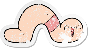 distressed sticker of a cartoon worm png