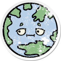 distressed sticker of a cute cartoon planet earth png