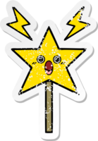 distressed sticker of a cute cartoon magic wand png