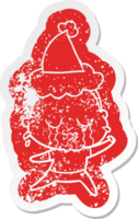 quirky cartoon distressed sticker of a crying old lady wearing santa hat png