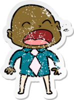 distressed sticker of a cartoon shouting bald man png