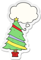 cartoon christmas tree with thought bubble as a printed sticker png