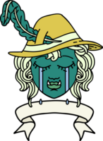 Retro Tattoo Style crying orc bard character with banner png