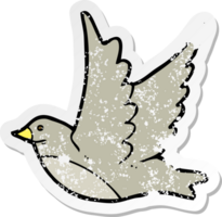 retro distressed sticker of a cartoon flying bird png