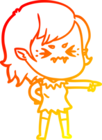 warm gradient line drawing of a annoyed cartoon vampire girl png