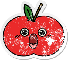 autocollant en détresse d'une pomme rouge de dessin animé mignon png