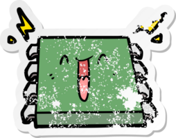 distressed sticker of a happy computer chip cartoon png