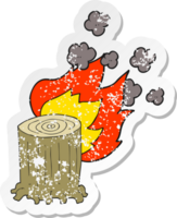 retro distressed sticker of a cartoon tree stump on fire png