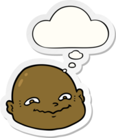 cartoon bald man with thought bubble as a printed sticker png