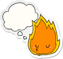 cute cartoon fire with thought bubble as a printed sticker png