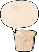 dibujos animados rebanada de un pan con habla burbuja en retro textura estilo png