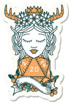 sticker of a elf druid character with natural twenty dice roll png