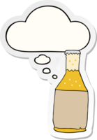 cartoon beer bottle with thought bubble as a printed sticker png