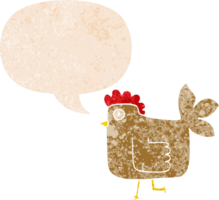 dibujos animados pollo con habla burbuja en grunge afligido retro texturizado estilo png