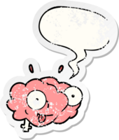 gracioso dibujos animados cerebro con habla burbuja afligido afligido antiguo pegatina png