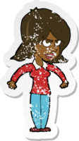 retro distressed sticker of a cartoon mean woman png