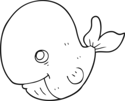 tiré noir et blanc dessin animé content baleine png