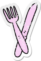 distressed sticker of a quirky hand drawn cartoon cutlery png