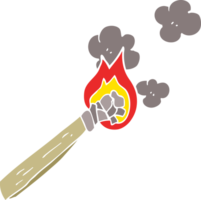 flat color illustration of burning wood torch png