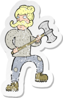 retro distressed sticker of a cartoon man with axe png