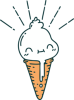illustration d'un personnage de crème glacée de style tatouage traditionnel png