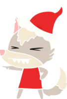 arrabbiato lupo mano disegnato piatto colore illustrazione di un' indossare Santa cappello png