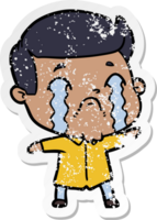 distressed sticker of a cartoon man crying png