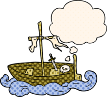 cartoon old boat with thought bubble in comic book style png