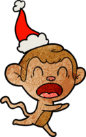 shouting hand drawn textured cartoon of a monkey wearing santa hat png