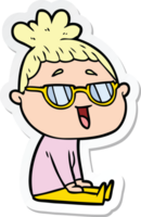 sticker of a cartoon happy woman wearing spectacles png