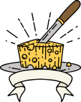 scroll banner with tattoo style plate of cheese png