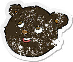 pegatina retro angustiada de una cara de oso negro de dibujos animados png