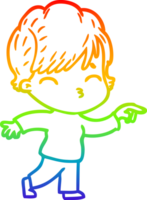 rainbow gradient line drawing of a cartoon woman thinking png