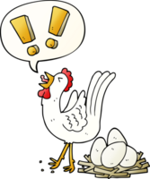 cartoon chicken laying egg with speech bubble in smooth gradient style png