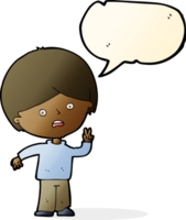 cartoon unhappy boy giving peace sign with speech bubble png