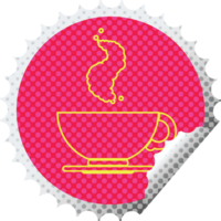 caldo tazza di caffè circolare peeling etichetta png