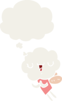 cute cartoon cloud head creature with thought bubble in retro style png