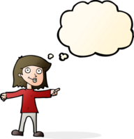 cartoon happy woman pointing with thought bubble png