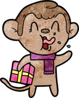 singe fou de dessin animé avec cadeau de Noël png