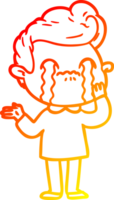 warm gradient line drawing of a cartoon man crying png