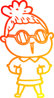 warm gradient line drawing of a cartoon woman wearing spectacles png