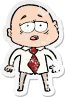 distressed sticker of a cartoon tired bald man in shirt and tie png