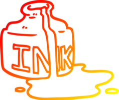 chaud pente ligne dessin de une dessin animé déversé encre bouteille png
