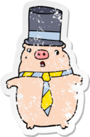 distressed sticker of a cartoon business pig png