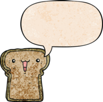 cute cartoon toast with speech bubble in retro texture style png