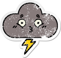 pegatina angustiada de una linda nube de tormenta de dibujos animados png