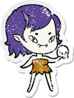 distressed sticker of a cartoon friendly vampire girl with skull png