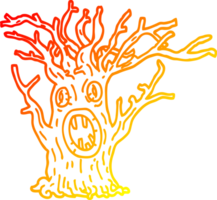 warm gradient line drawing of a cartoon spooky tree png