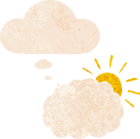 desenho animado Sol e nuvem símbolo com pensamento bolha dentro grunge angustiado retro texturizado estilo png