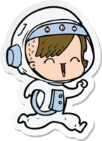 sticker of a happy cartoon space girl png